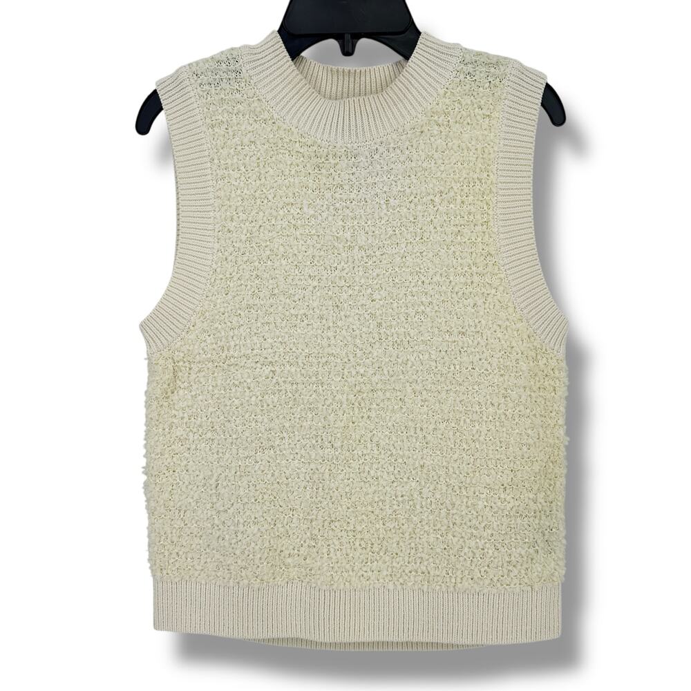 Club Monaco Bouclé Sleeves Tank Top Shirt Womens Size Medium Cream Color